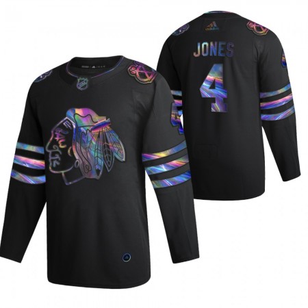 Chicago Blackhawks Seth Jones 4 2021-22 Iriserend holografisch Zwart Authentic Shirt - Mannen